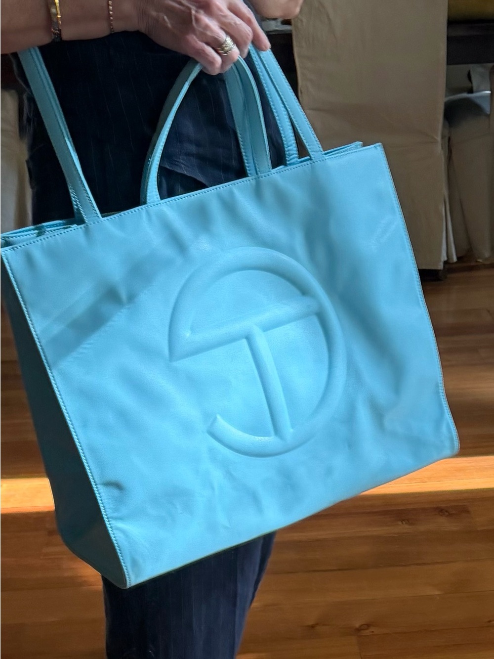 Telfar Light Blue Embossed Leather Tote EUC with dustbag
